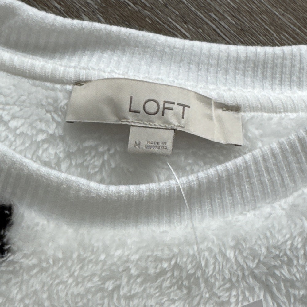 Loft Sherpa Sweatshirt‎ White With Stars Size Medium NWT Original Price $59.50 - Picture 5 of 6